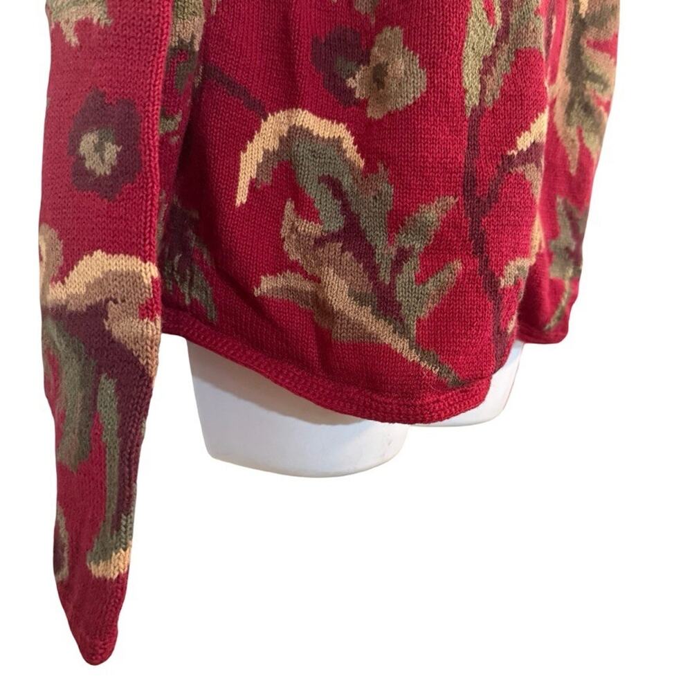 Talbots Red Leaf Design Cotton & Ramie Blend Zip Up Cardigan Sweater sz Large - Picture 5 of 16